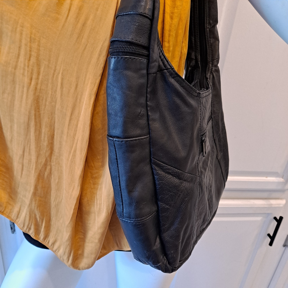 Chic Classic Black Patchwork Leather Hobo Shoulde… - image 3